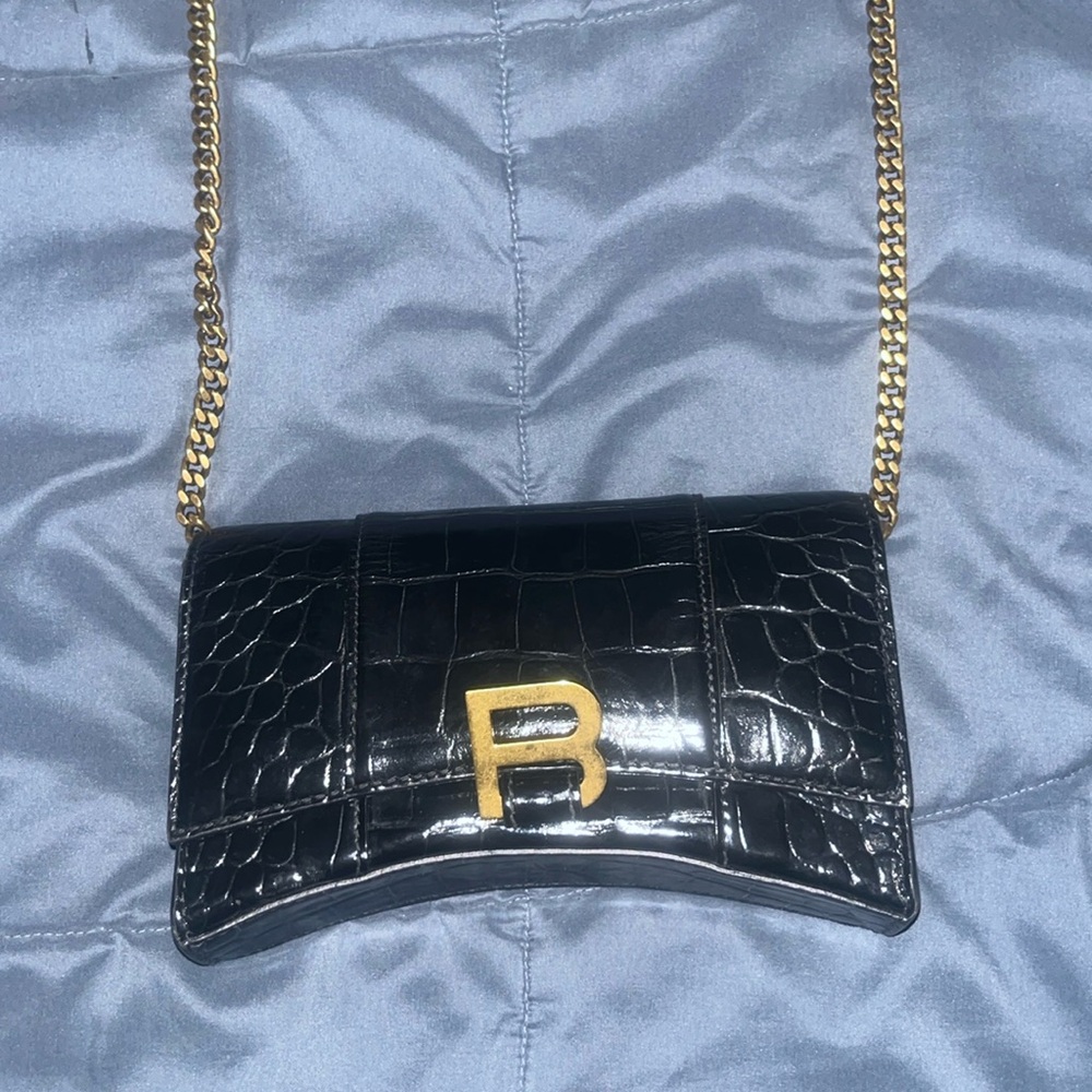 Black Croc-Embossed Chain Bag